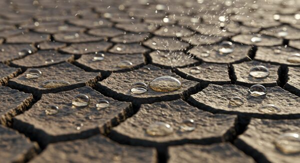乾いて硬くなった畑に、やさしい雨を降らせている